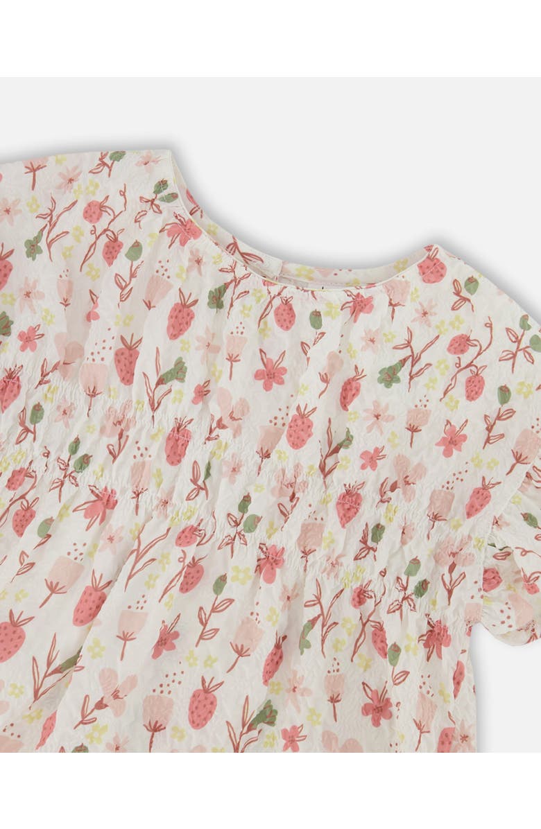 Deux par Deux Girl's Printed Seersucker Blouse With Frills Pink Flowers On Cream Background, Alternate, color, Pink Flowers On Cream