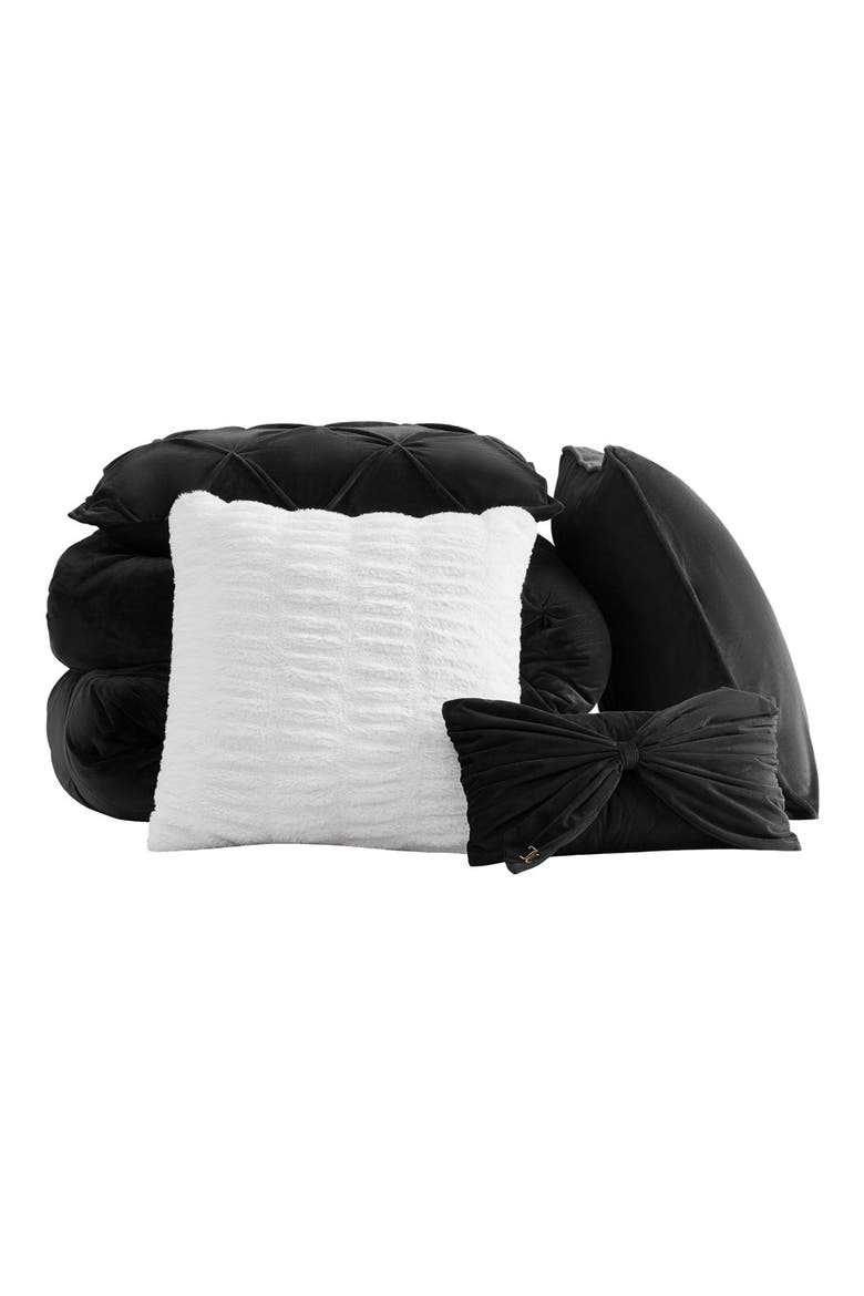 Kiss 5-Piece Pleat Plush Comforter Set, Main, color, BLACK
