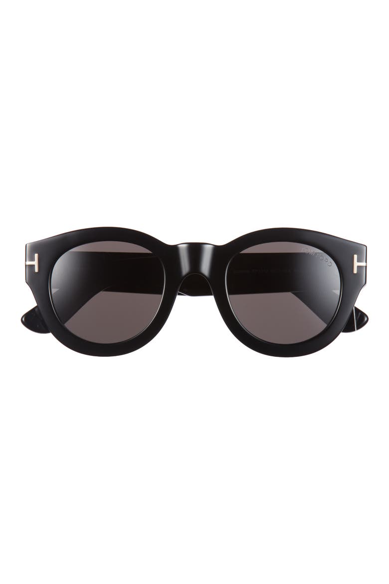Lucinda 48mm Round Sunglasses, Main, color, SHINY BLACK / SMOKE