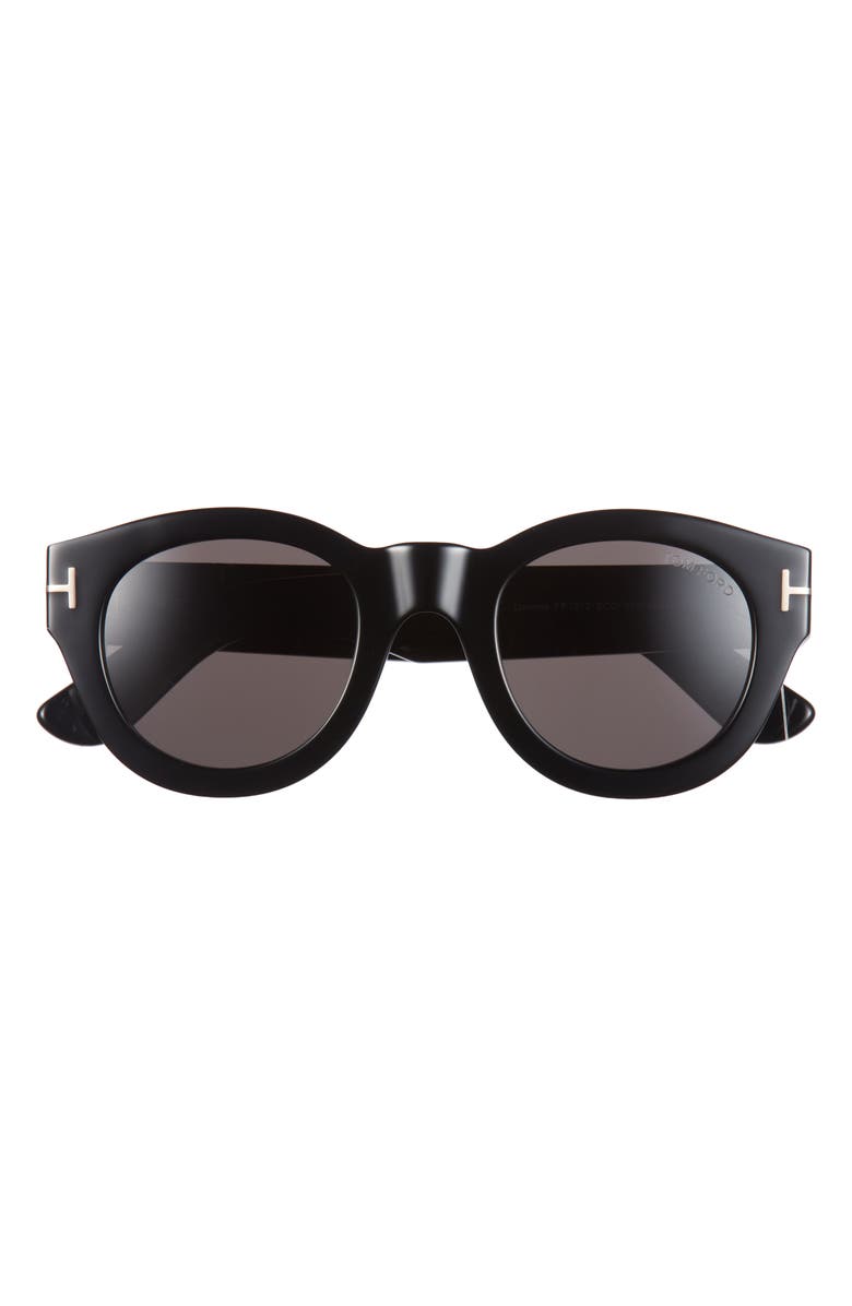 TOM FORD Lucinda 48mm Round Sunglasses, Main, color, Shiny Black / Smoke
