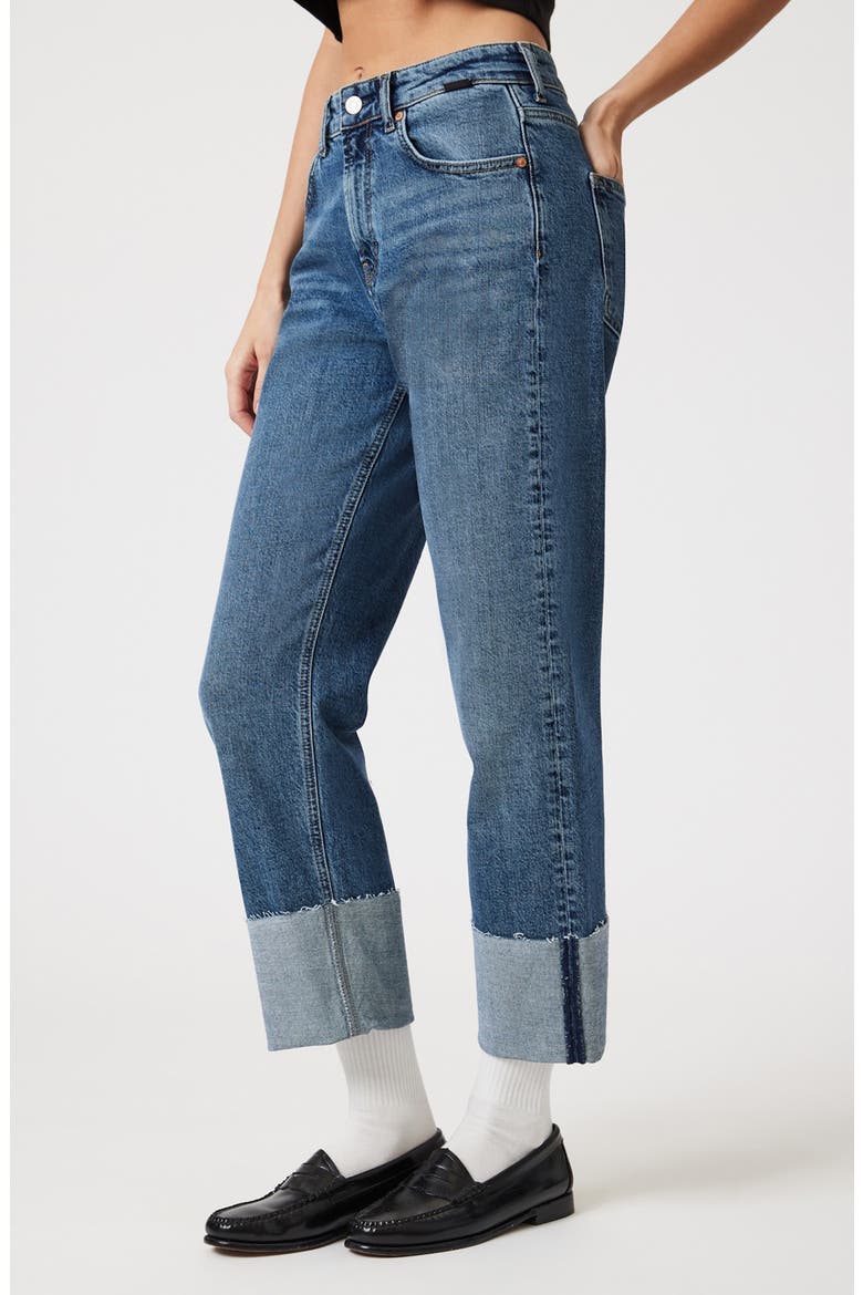 Savannah Cuff High Waist Raw Hem Wide Leg Jeans, Alternate, color, SHADED CLASSIC BLUE