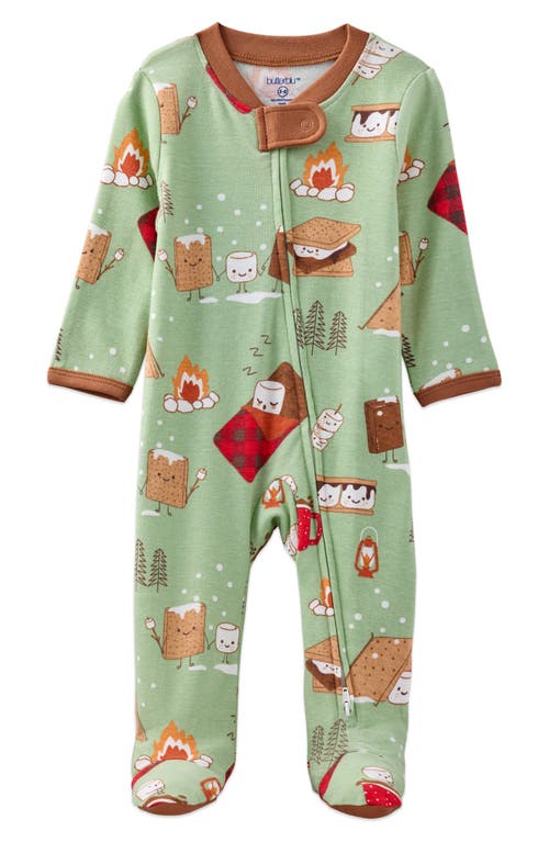 Butterblu Scout Fitted One-piece Organic Cotton Footie Pajamas In Green
