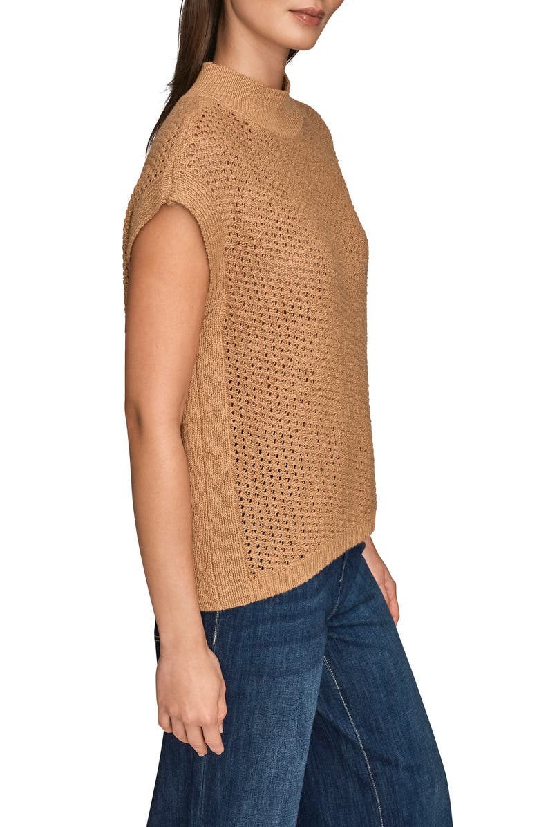 Donna Karan New York Open Stitch Cap Sleeve Sweater, Alternate, color, Fawn