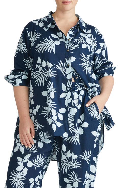 Dawn High/Low Linen Blend Shirt (Plus)