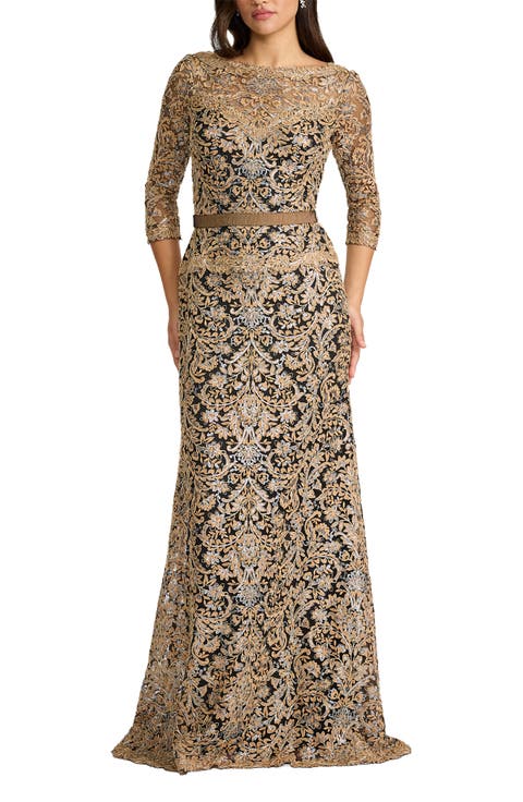 Embroidered Sequin Gown