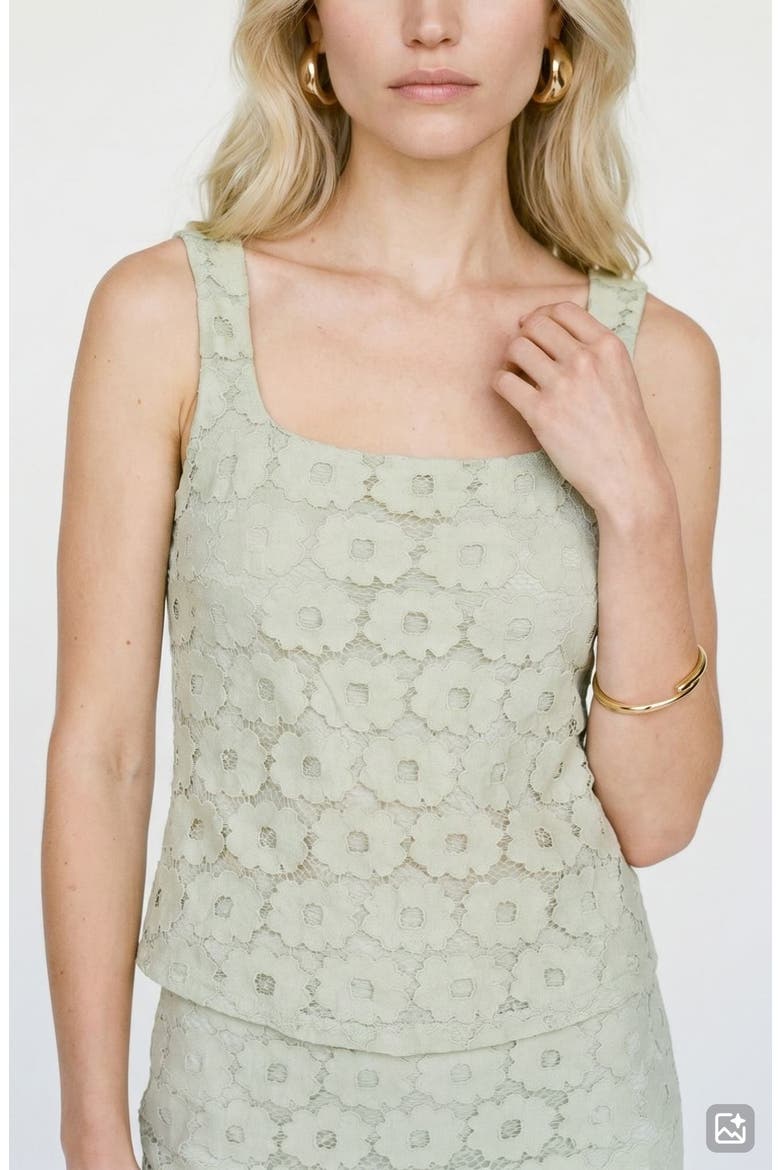 Janelle Floral Lace Tank, Alternate, color, FOG GREEN