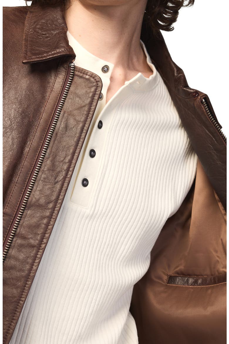 Leather Aviator Jacket, Alternate, color, BROWN