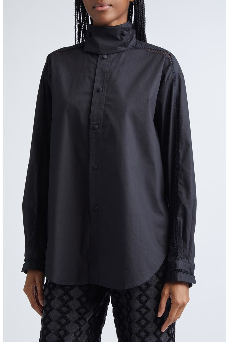 Tab Embroidered Cotton Poplin Button-Up Shirt, Alternate, color, BLACK