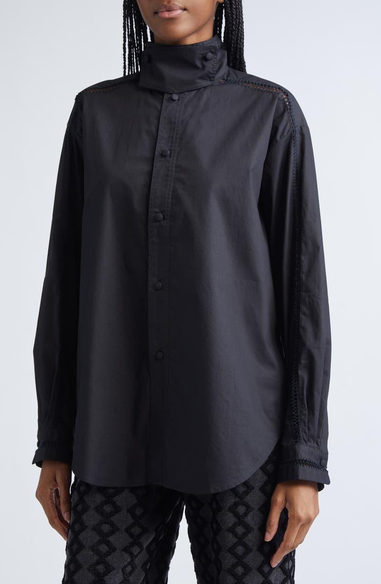 Diotima Tab Embroidered Cotton Poplin Button-Up Shirt, Alternate, color, Black