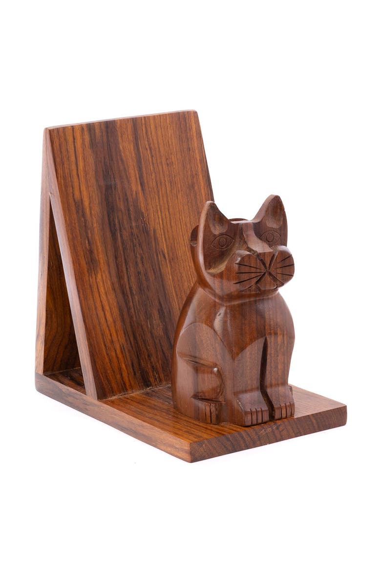 Cat Book & Glasses Caddy, Alternate, color, Brown