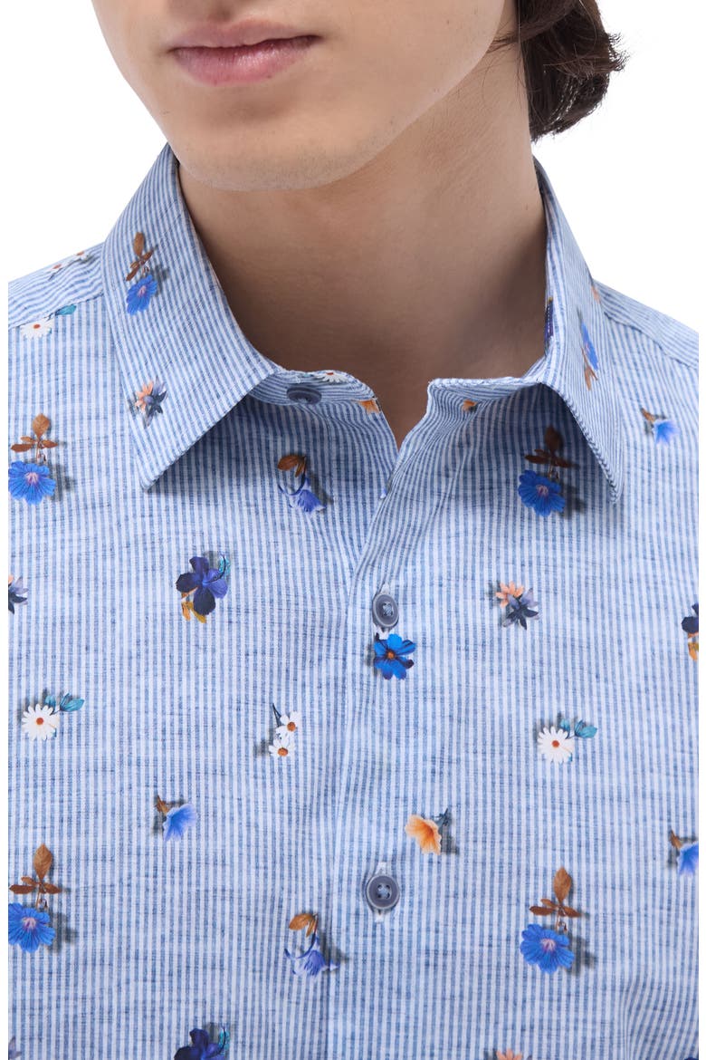 Orson Floral Stripe Short Sleeve Stretch Cotton Button-Up Shirt, Alternate, color, AIR BLUE