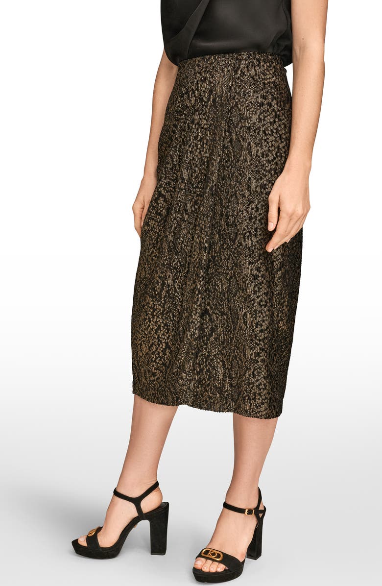 Donna Karan New York Metallic Burnout Faux Wrap Skirt, Alternate, color, Black/ Gold