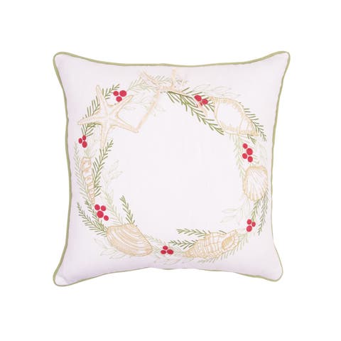 Coastal Tidings Wreath Christmas Throw Pillow 16" x 16"