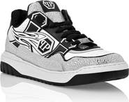 PHILIPP PLEIN Mix Leather Lo-Top Sneakers Strass Hexagon Men