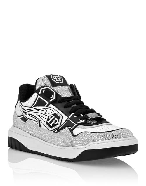 Philipp Plein Mix Leather Lo-top Sneakers Strass Hexagon Men In Multi
