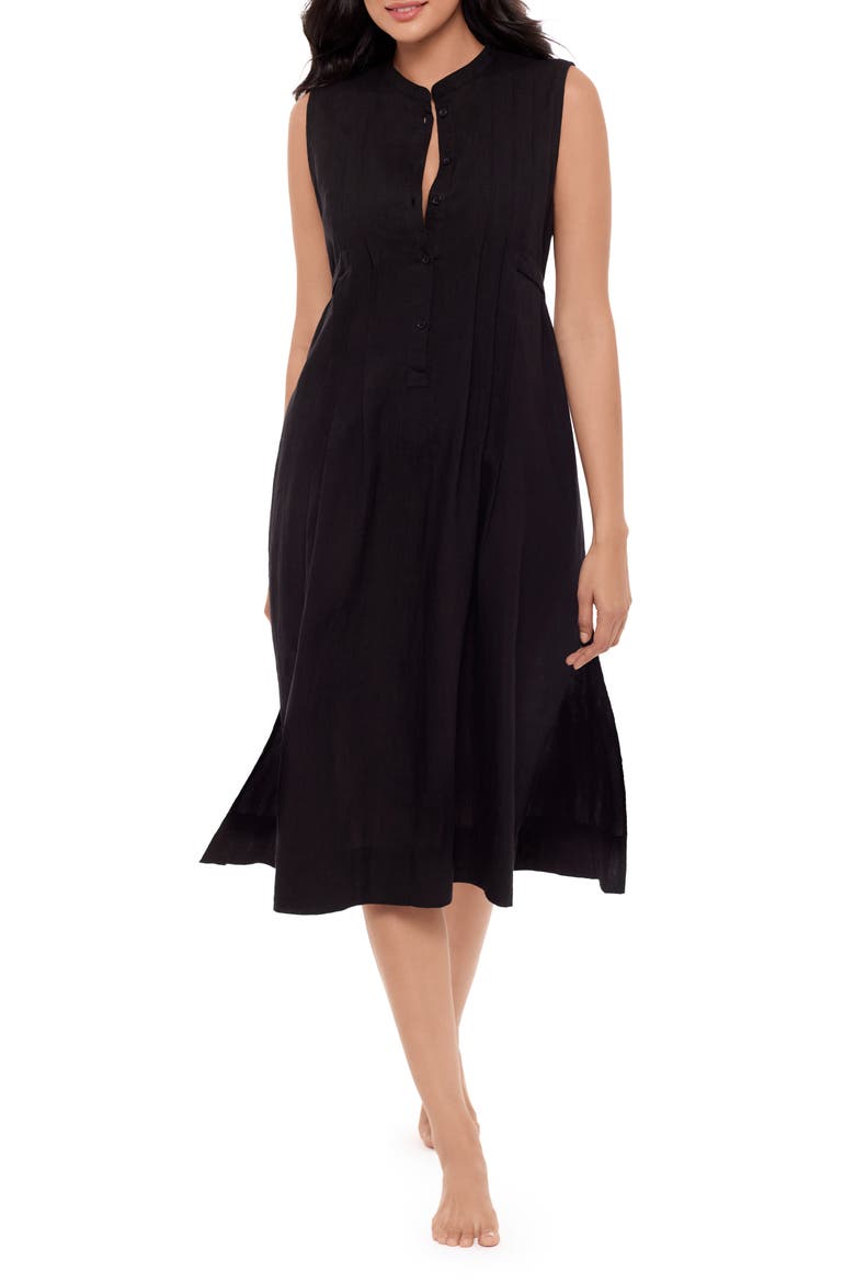 Pleated Sleeveless Beach Cover-Up Midi Dress, Main, color, BLACK