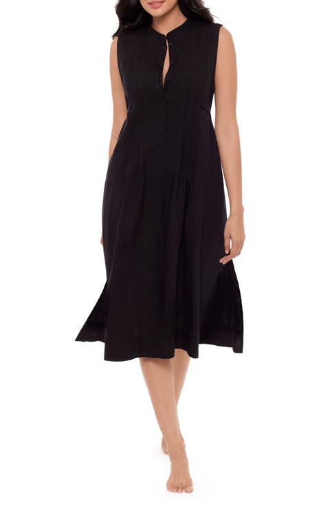 Pleated Sleeveless Beach Cover-Up Midi Dress