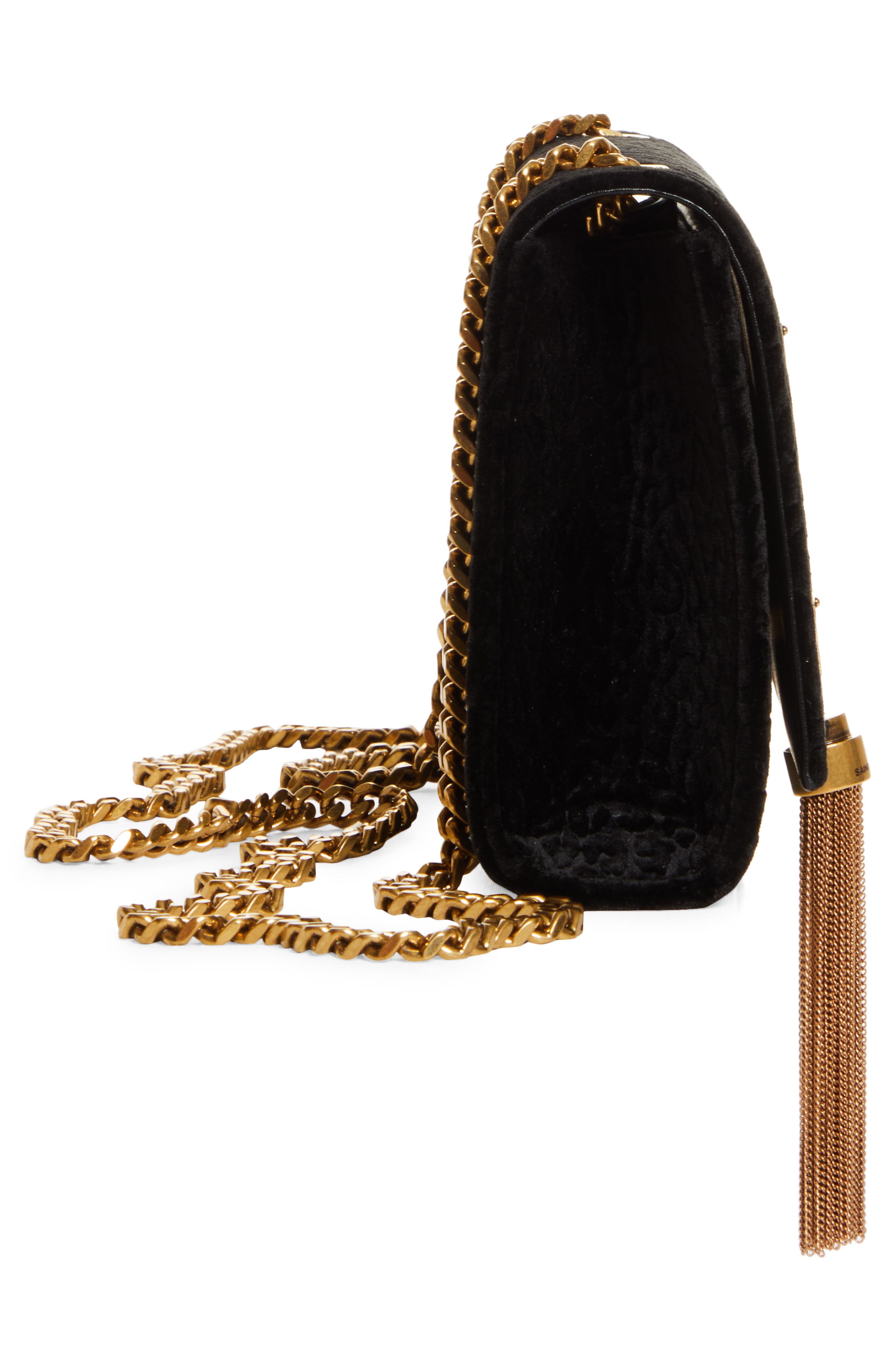 Saint Laurent Small Kate Flocked Velvet Crossbody Bag, Alternate, color, 