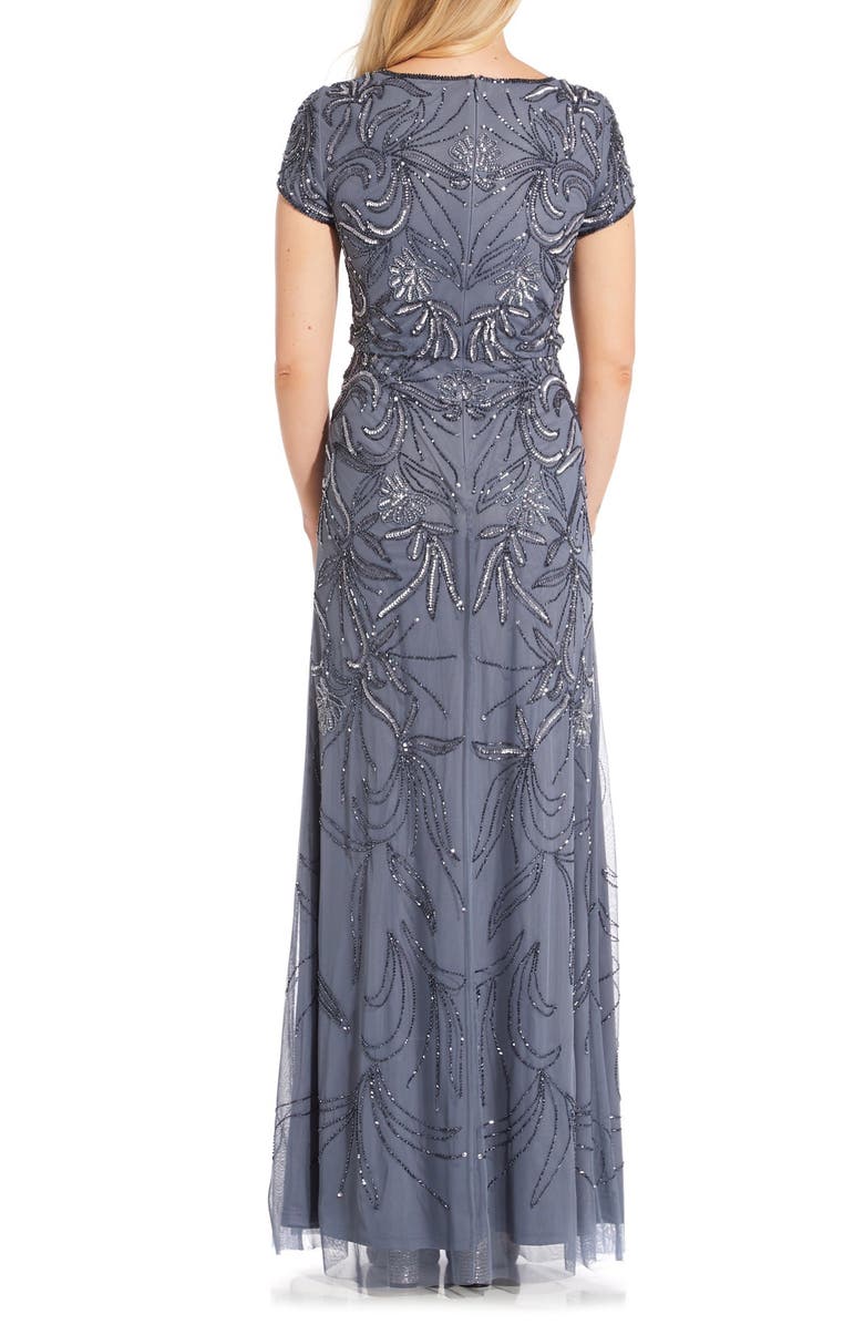 Adrianna Papell Beaded Short Sleeve Blouson Gown, Alternate, color, 