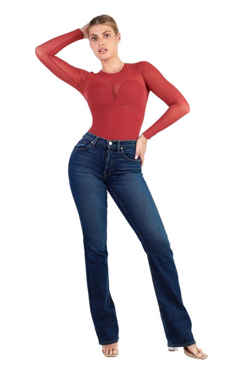 Shapewear Illusion Mesh Long Sleeve Tummy Control Bodysuit