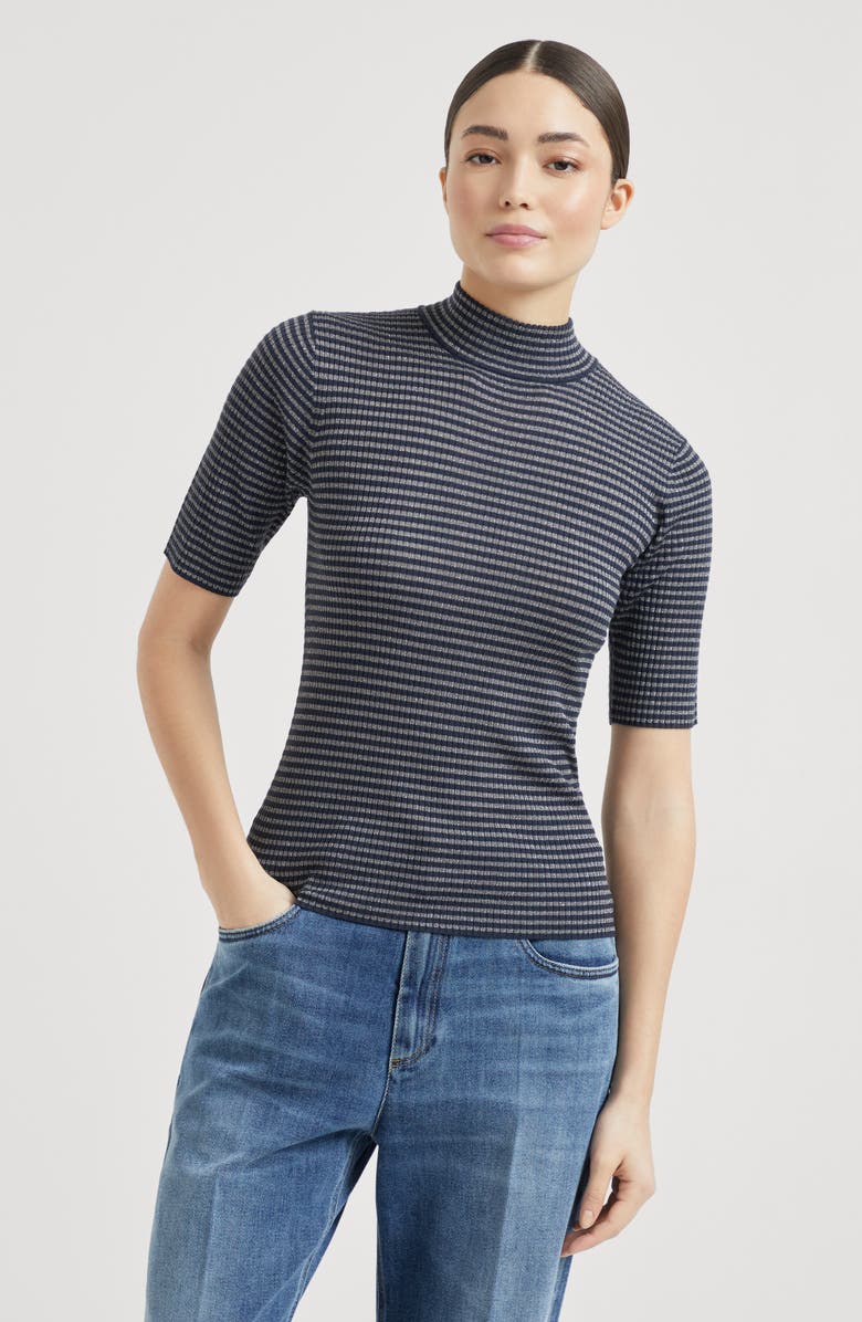 Brunello Cucinelli Striped lightweight sweater, Alternate, color, Night