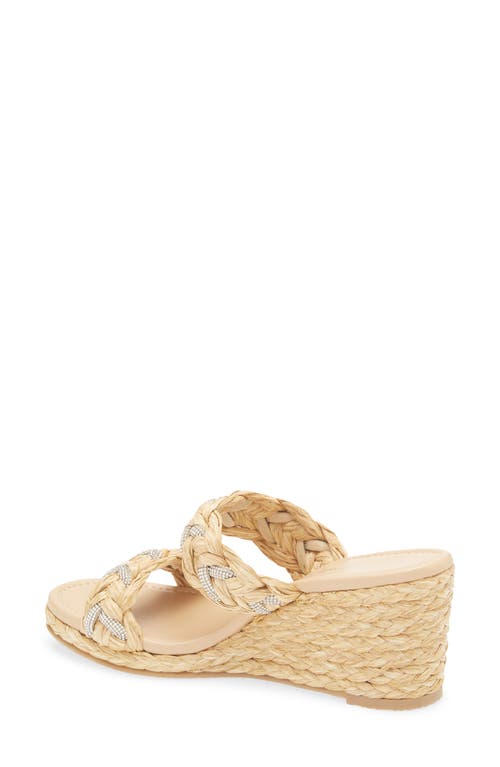 Stuart Weitzman Lana Raffia Crystal Wedge Slide Sandals In Natural