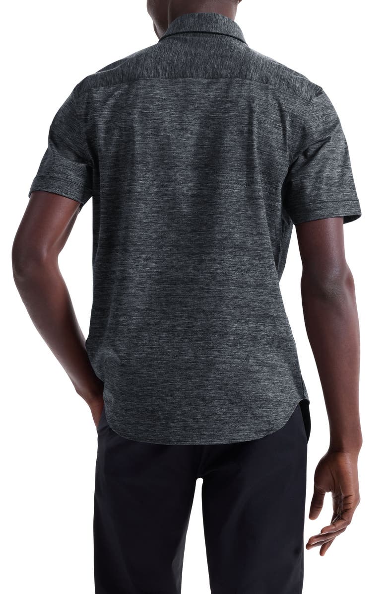 Bugatchi Miles OoohCotton<sup>®</sup> Space Dye Short Sleeve Button-Up Shirt, Alternate, color, Black