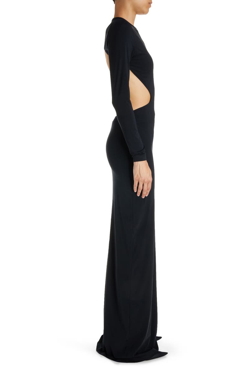 Balenciaga Cutout Long Sleeve Stretch Jersey Gown, Alternate, color, Black