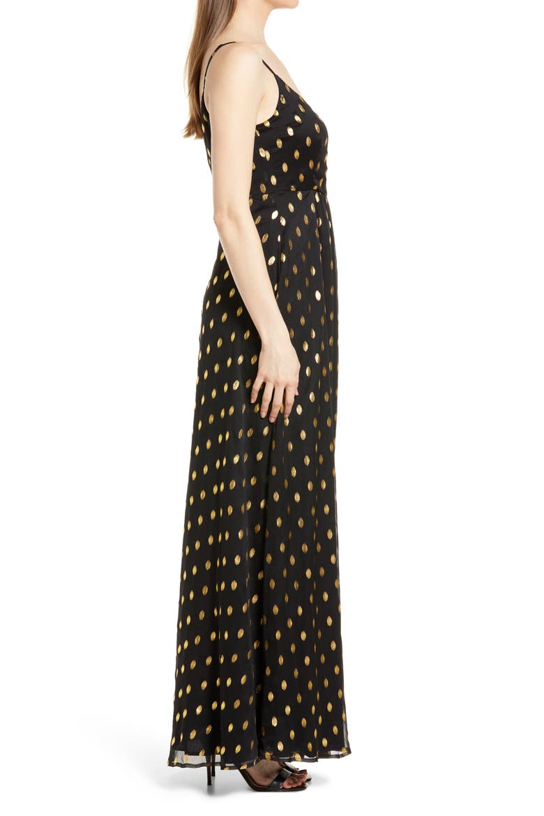 Galaxy Lights Polka Dot Sleevleees Maxi Dress, Alternate, color, BLACK AND GOLD