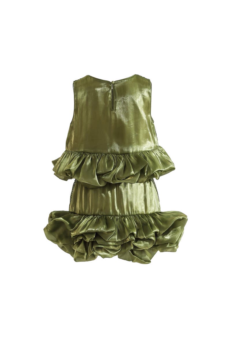 Evadelle Satin Ruffle Skirt Set, Alternate, color, Olive Green