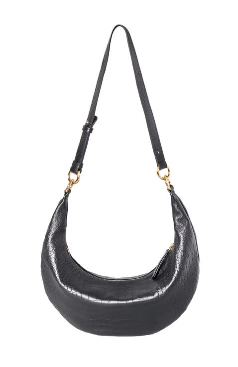 Small Leather Convertible Hobo Crescent Ring Bag