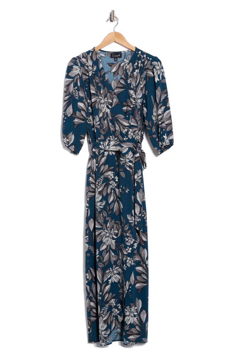 Connected Apparel Floral Wrap Maxi Dress, Alternate, color, Dark Mallard
