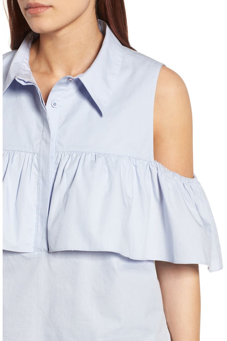 Ruffled Cold Shoulder Top, Alternate, color, BLUE