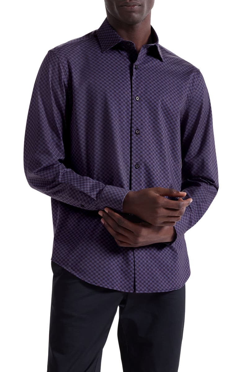 Bugatchi James OoohCotton<sup>®</sup> Check Button-Up Shirt, Main, color, Eggplant