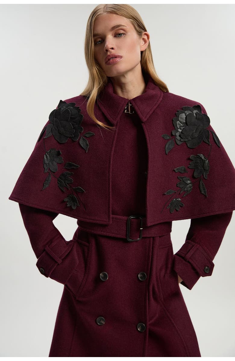 Karen Millen Tailored Funnel-Neck Cape Midi Coat, Alternate, color, Burgundy