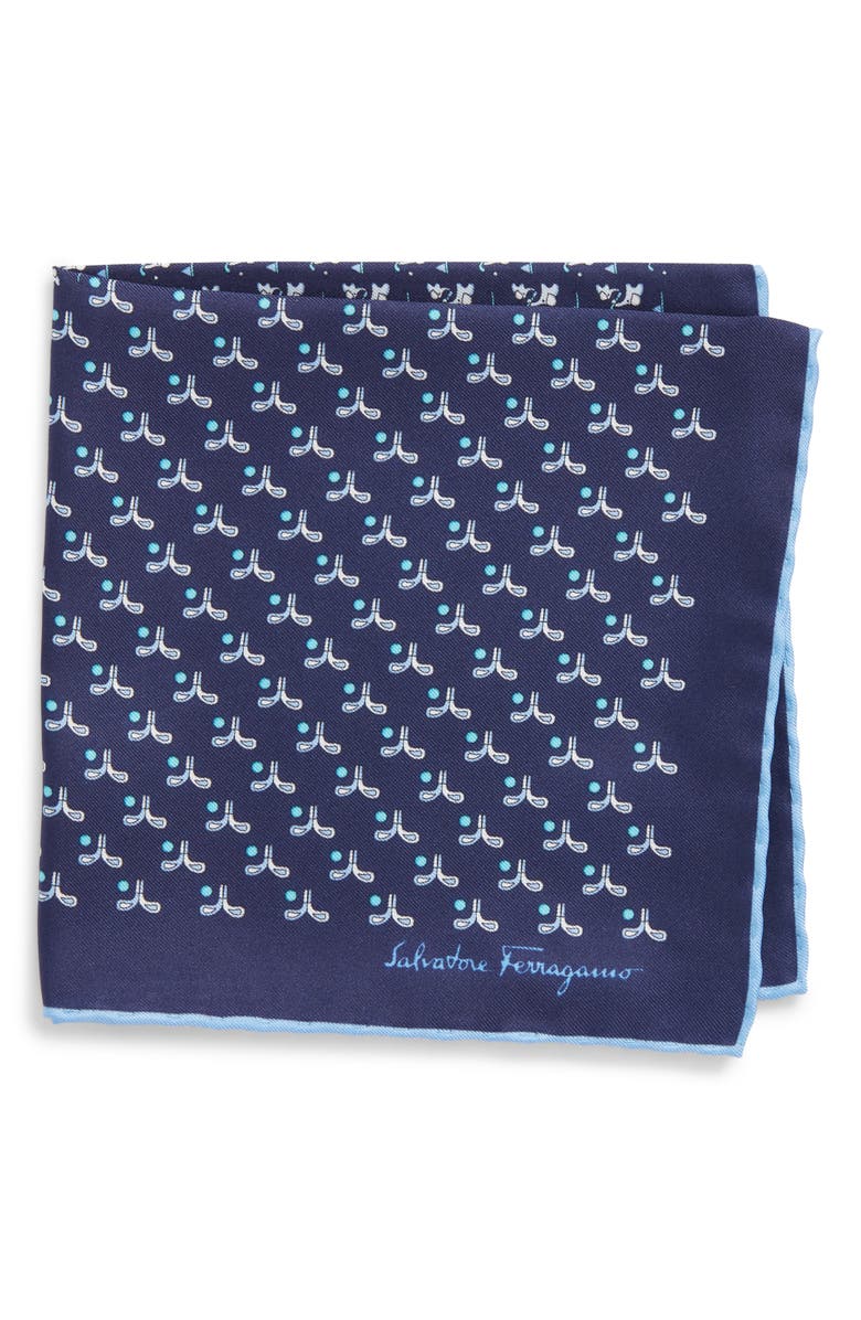 FERRAGAMO Salvatore Ferragamo Golf Print Silk Pocket Square, Main, color, 