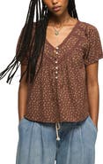 Lucky Brand Lace Henley Peasant Top