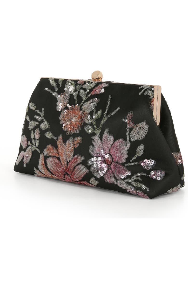 Jewel Badgley Mischka Lyric Sequin Floral Satin Top Handle, Alternate, color, Black Multi