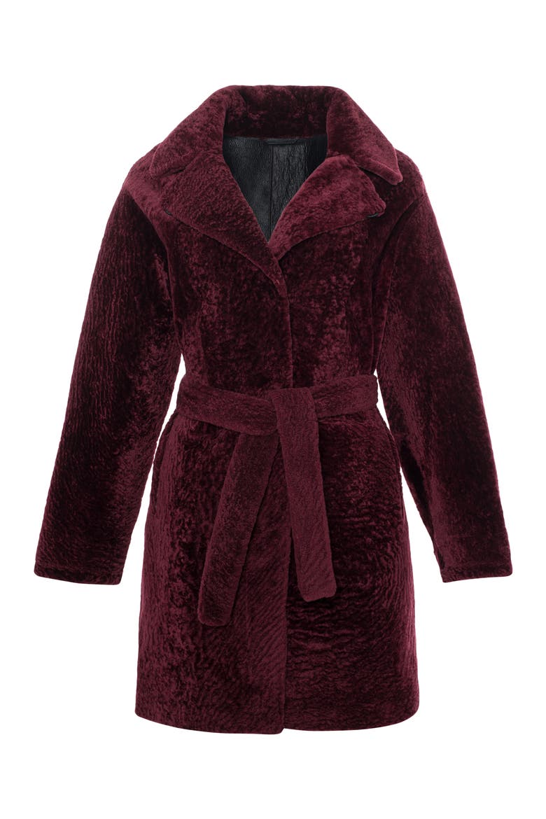 Reversible Textured Genuine Shearling Stroller, Belt, Alternate, color, BURGUNDY/BLACK