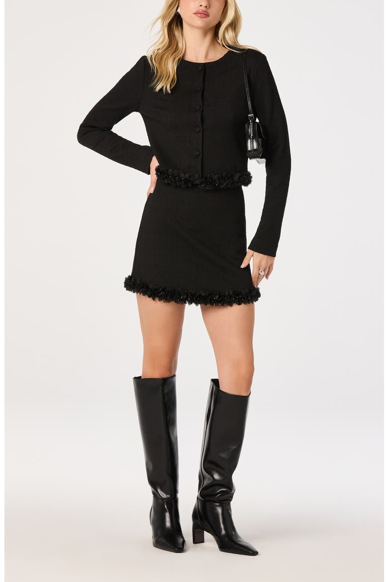 Claire Floral Trim Miniskirt, Alternate, color, BLACK