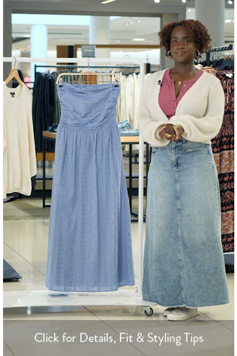Pippa Gathered Eyelet Strapless Cotton Midi Dress video