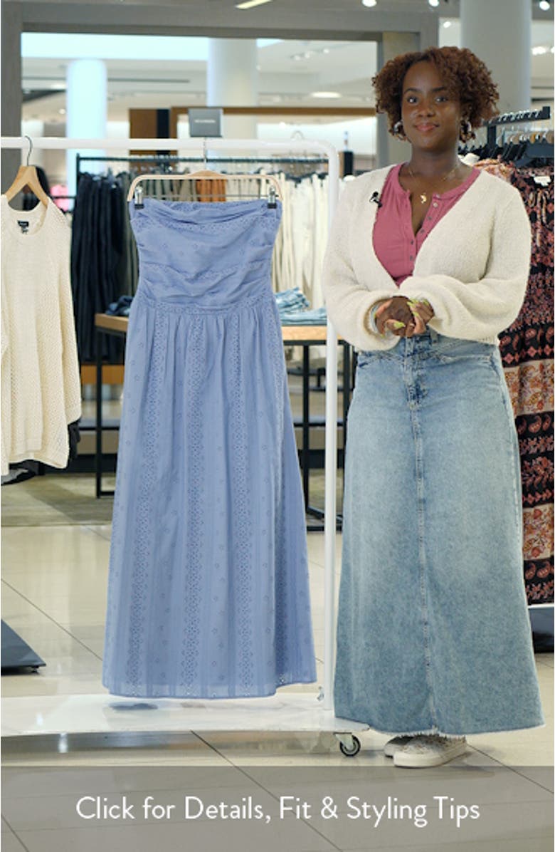 Pippa Gathered Eyelet Strapless Cotton Midi Dress, sales video thumbnail