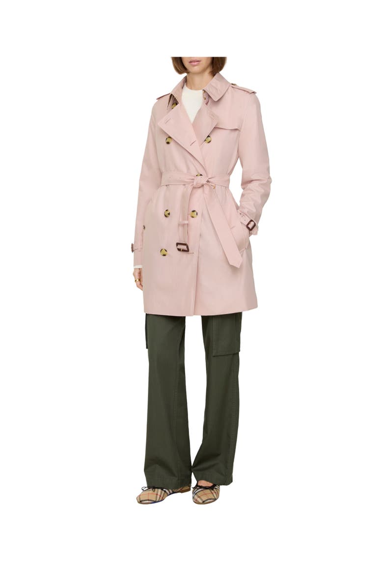 Short Tropical Gabardine Kensington Trench Coat, Alternate, color, Pale sugar pink