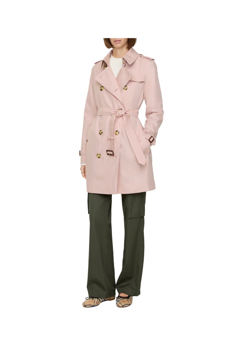 Burberry Short Tropical Gabardine Kensington Trench Coat, Alternate, color, Pale Sugar Pink