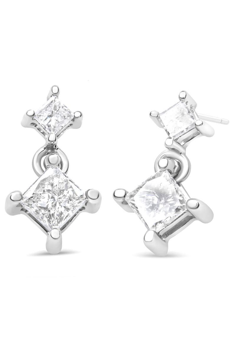 Haus of Brilliance 14K White Gold 3/8 Ct Diamond Double Dangle 2 Stone Stud Drop Earrings for Women, Main, color, White