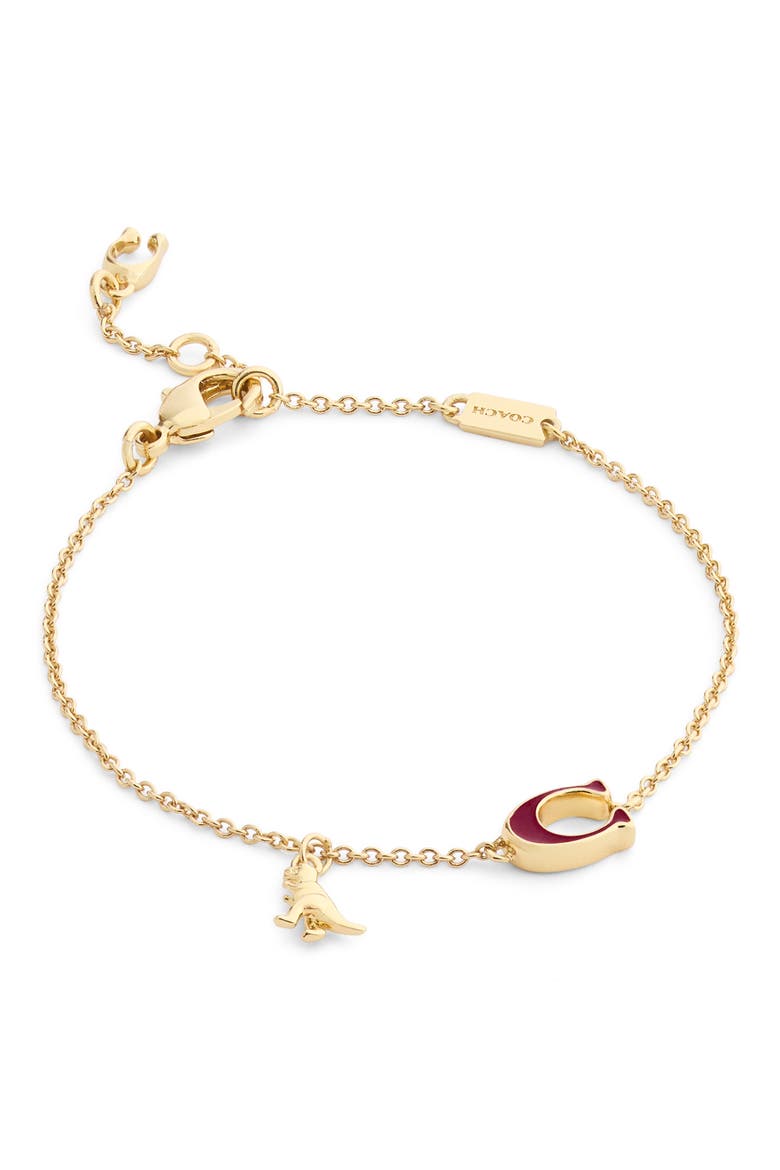 C-Motif & T-Rex Charm Bracelet, Alternate, color, BURGUNDY/ GOLD