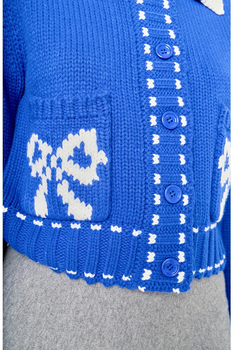 Bow Cardigan, Alternate, color, BLUE/ WHITE