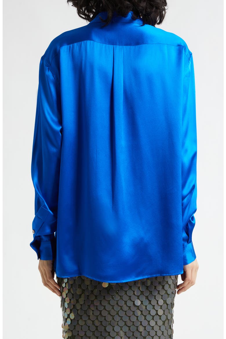 Jimmy Solid Silk Satin Button-Up Shirt, Alternate, color, COBALT