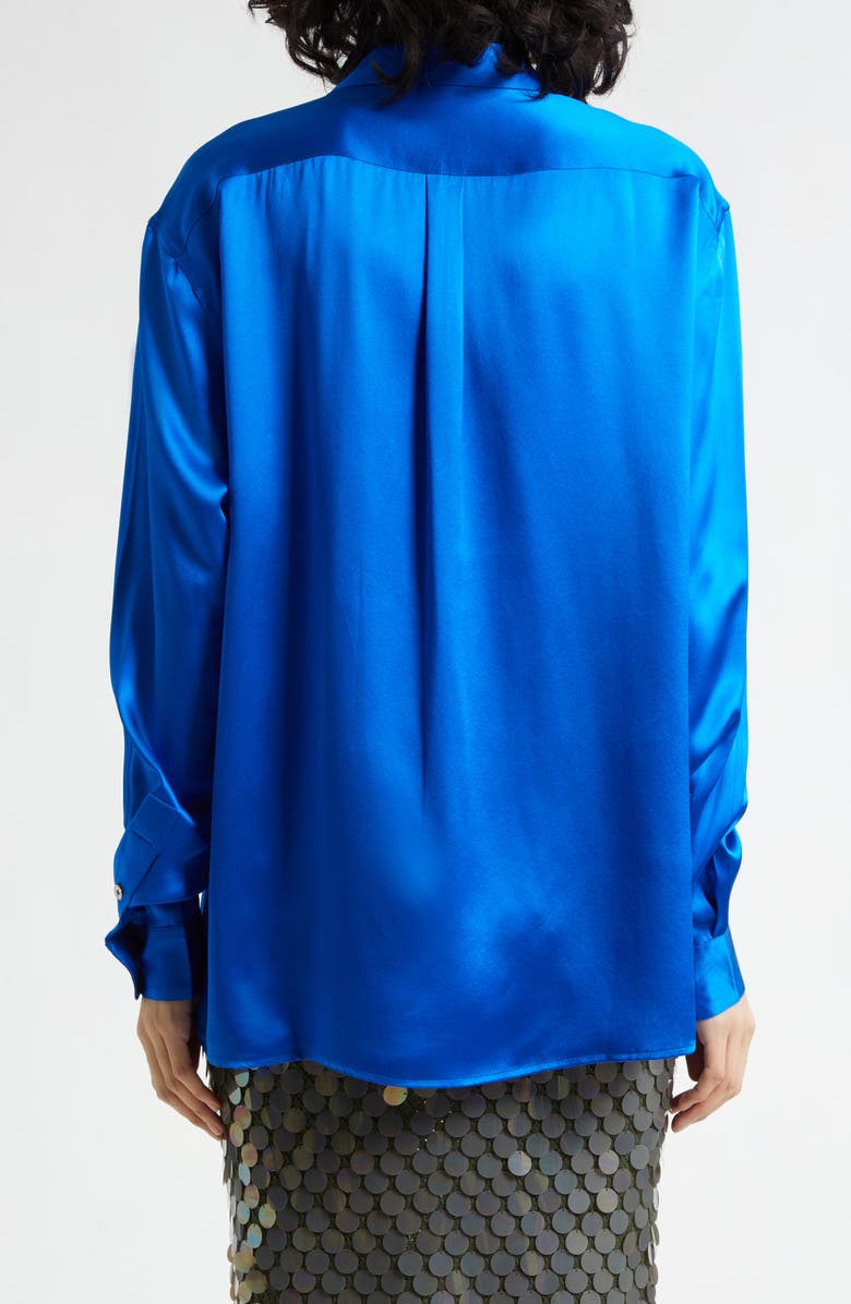 ZANKOV Jimmy Solid Silk Satin Button-Up Shirt, Alternate, color, Cobalt