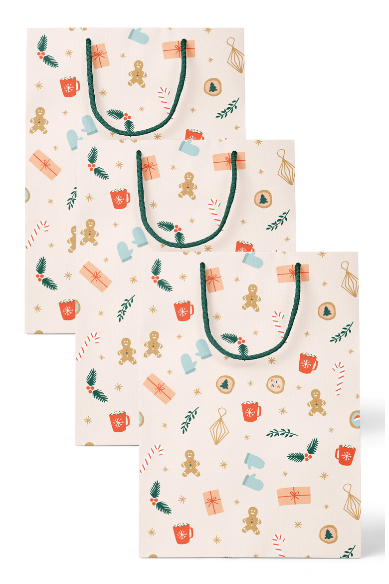 Pink Holiday Pattern Gift Bag Set of 3, Main, color, Pink Holiday Pattern